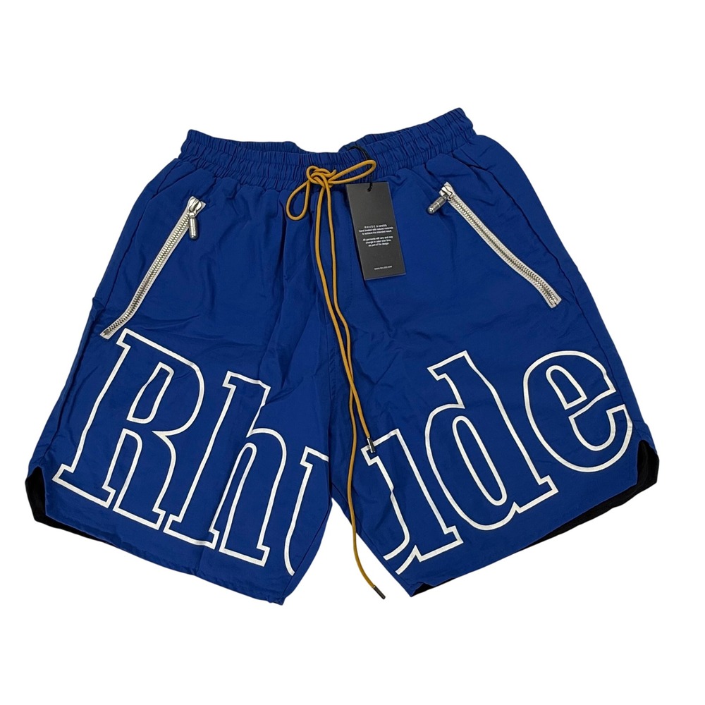Rhude Logo Royal Blue Mens Large Zipper Pocket Shorts NEW